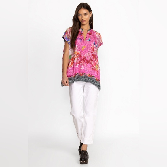 Johnny Was Boquet Frame Parade Blouse Silk Butterflies - Picture 2 of 10